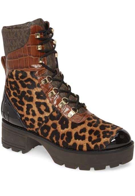 michael kors khole leopard print lack up bootie|Michael Kors boots.